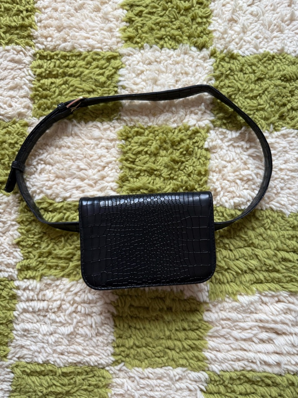 Black Croc-Texture Crossbody Belt Bag